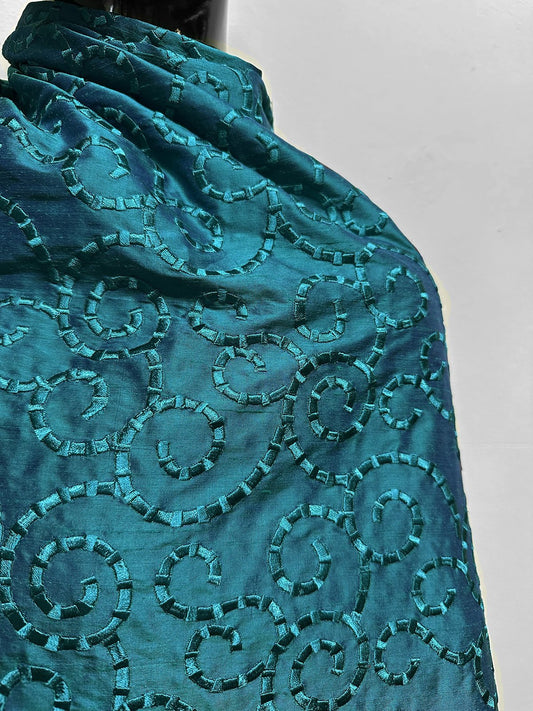 2 1/3 Yards Embroidered Iridescent Silk Dupioni - L'Etoffe Fabrics LLC