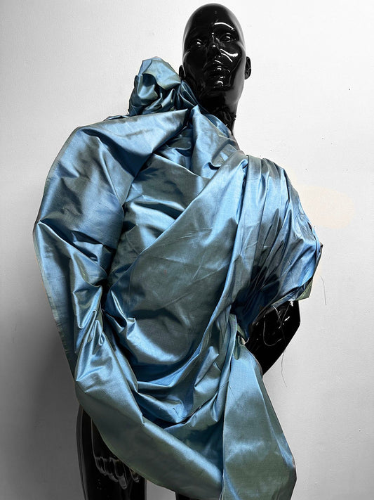 2 1/4 Yard Piece Iridescent Silk Dupioni Sky/Sage Wide - L'Etoffe Fabrics LLC