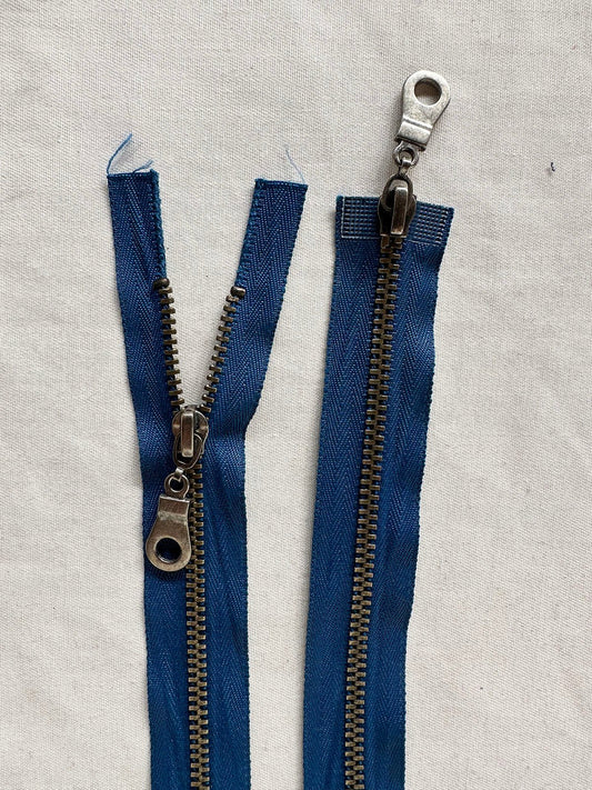 2 Way Marine Blue Antique Nickel Jacket Zipper - L'Etoffe Fabrics LLC