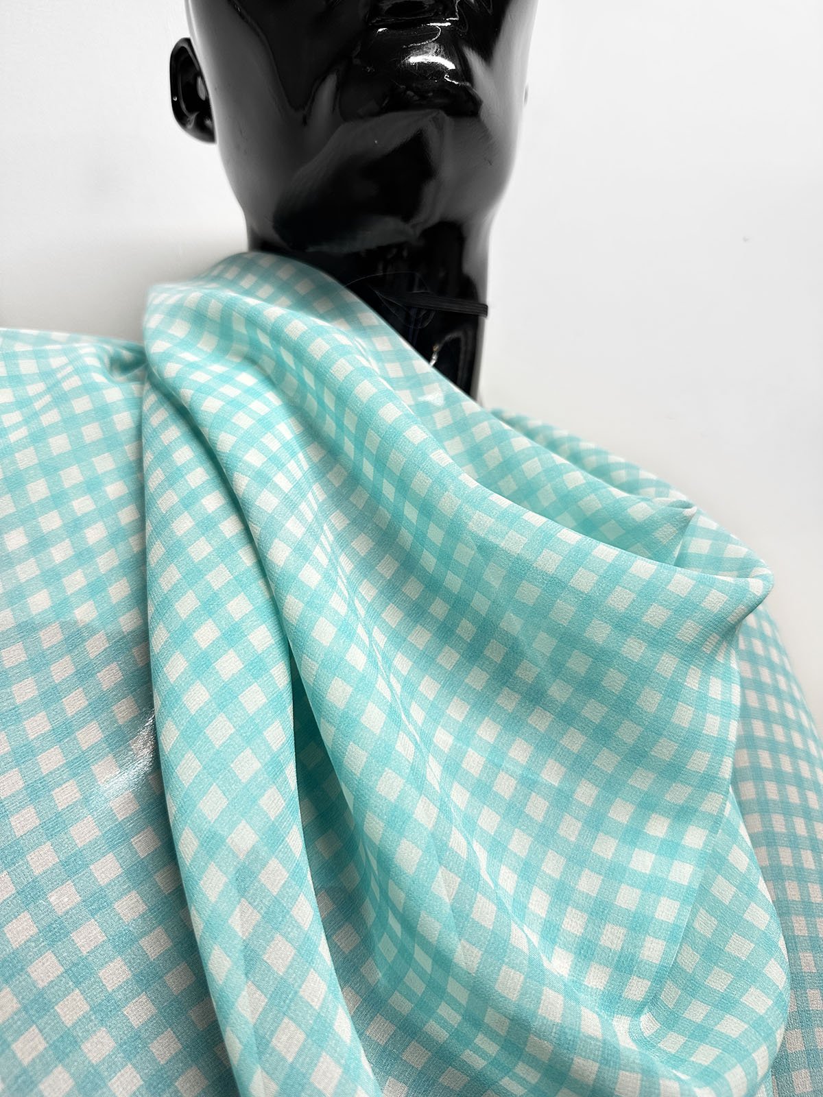 Aqua Silk Gingham Georgette - L'Etoffe Fabrics LLC