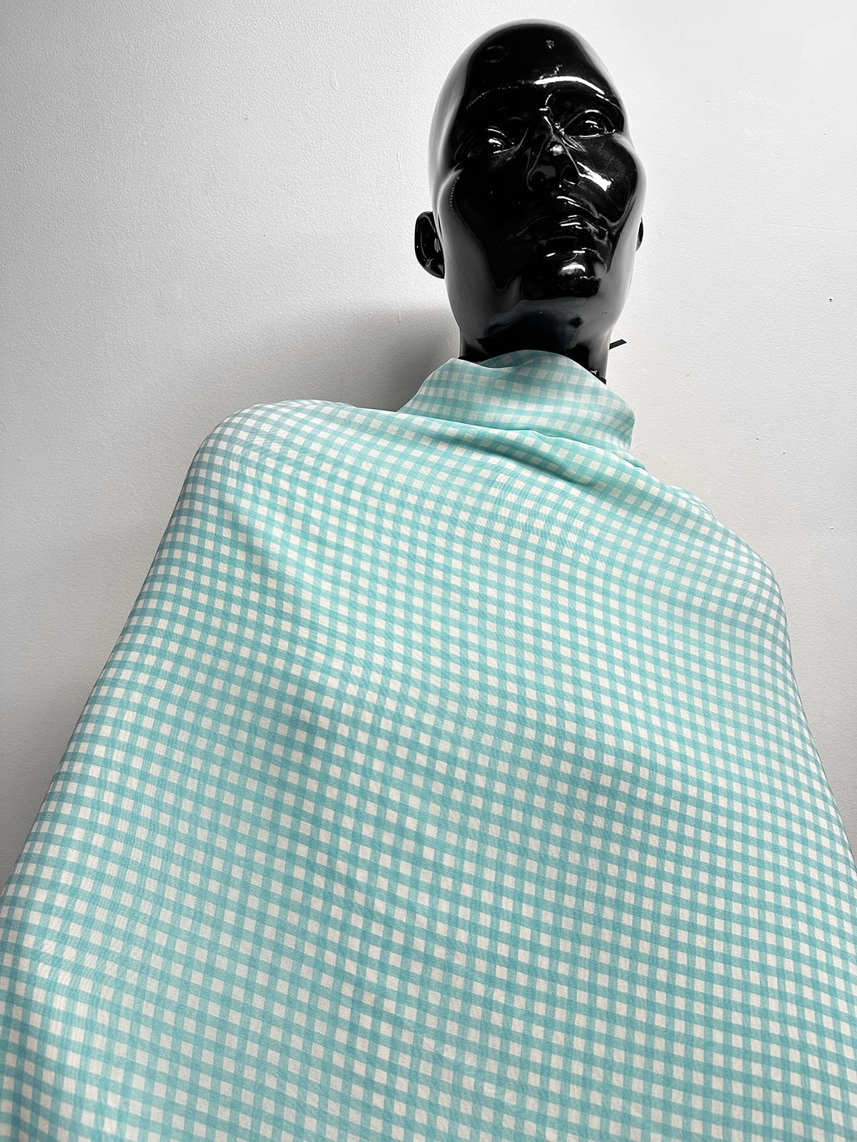 Aqua Silk Gingham Georgette - L'Etoffe Fabrics LLC