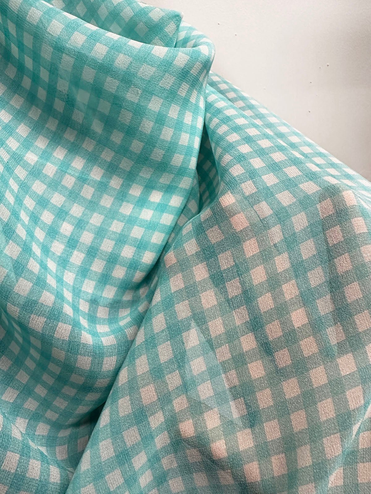 Aqua Silk Gingham Georgette - L'Etoffe Fabrics LLC