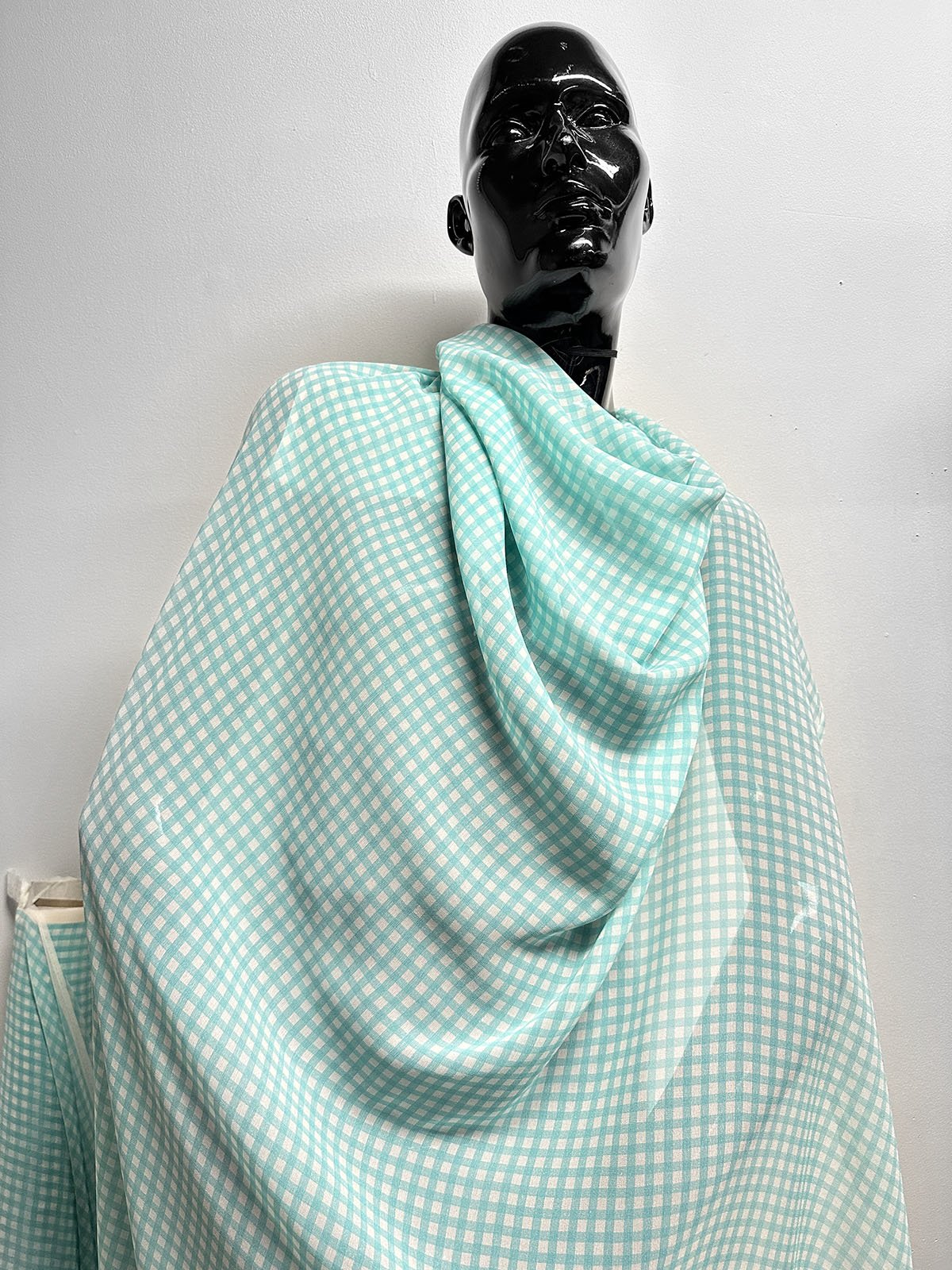 Aqua Silk Gingham Georgette - L'Etoffe Fabrics LLC