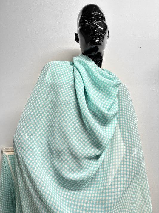 Aqua Silk Gingham Georgette - L'Etoffe Fabrics LLC