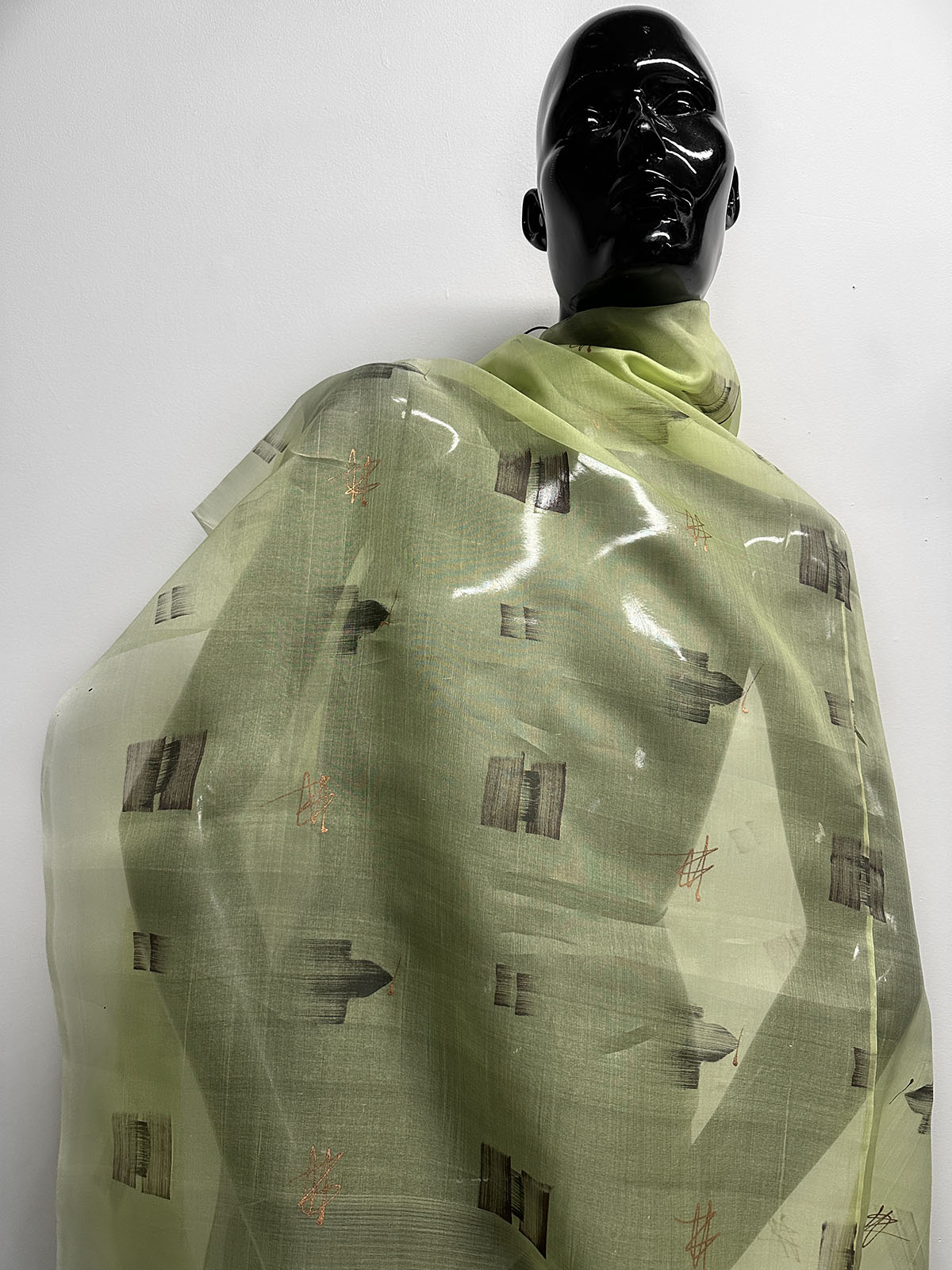Artisanal Handprinted Silk Organza Lime - L'Etoffe Fabrics LLC