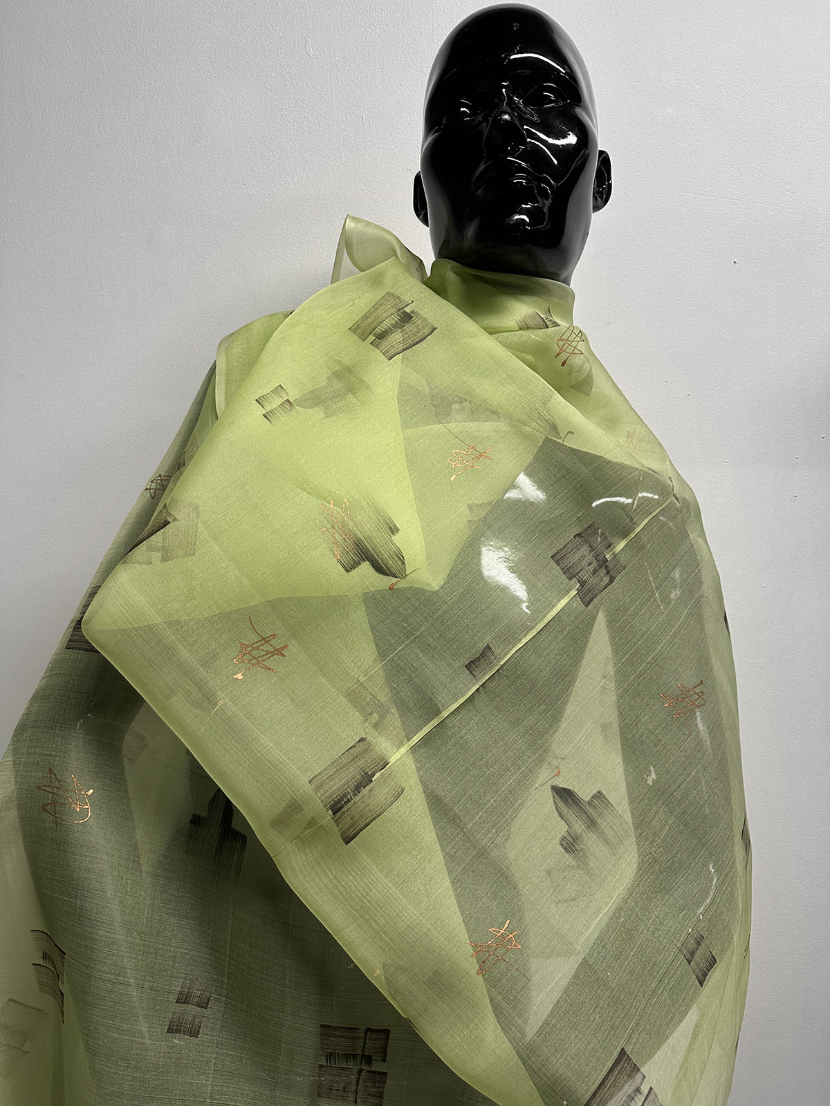 Artisanal Handprinted Silk Organza Lime - L'Etoffe Fabrics LLC