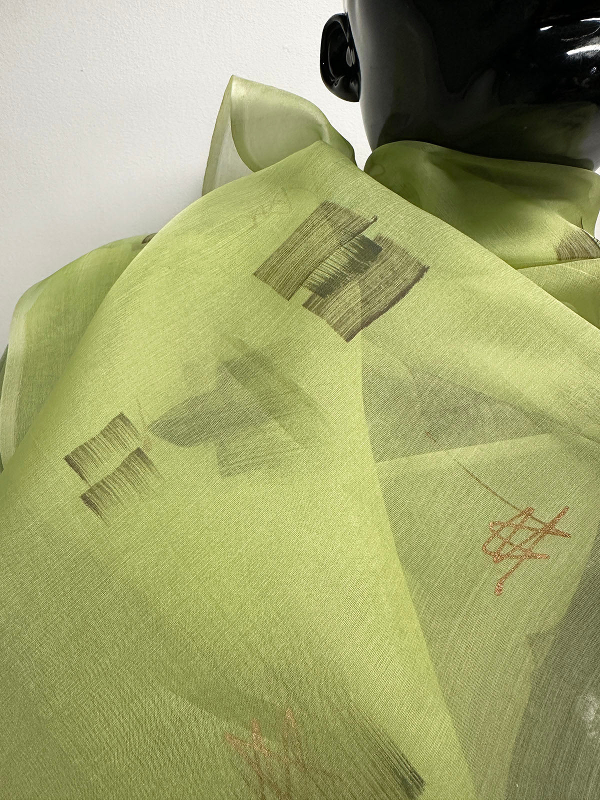 Artisanal Handprinted Silk Organza Lime - L'Etoffe Fabrics LLC