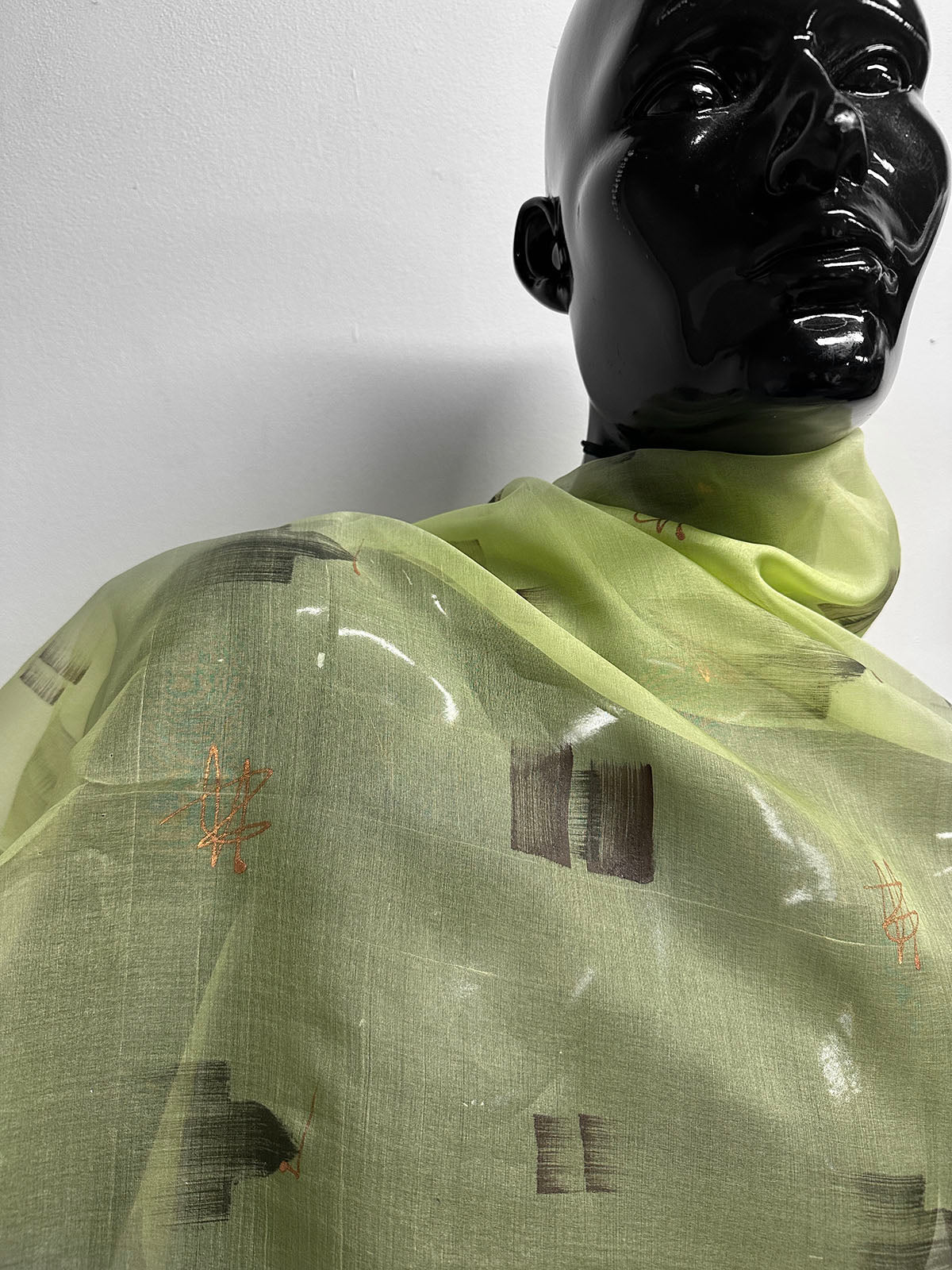 Artisanal Handprinted Silk Organza Lime - L'Etoffe Fabrics LLC