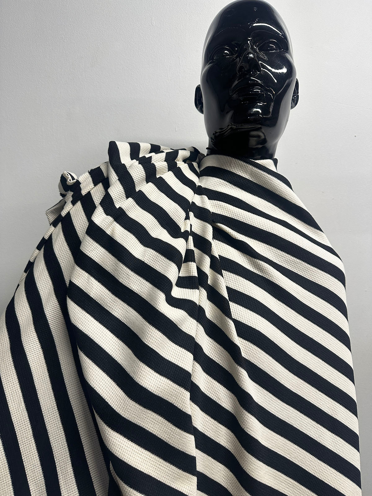 Black Ivory Striped Waffle Weave - L'Etoffe Fabrics LLC