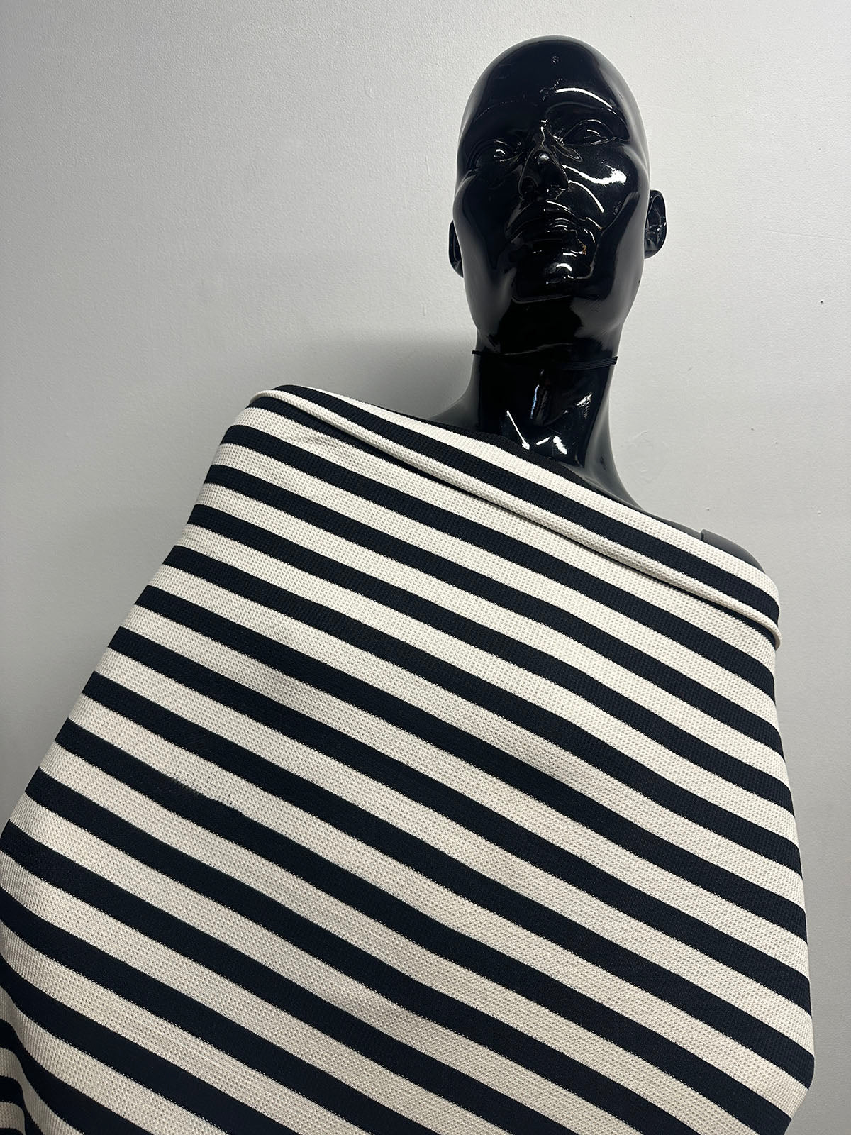 Black Ivory Striped Waffle Weave - L'Etoffe Fabrics LLC