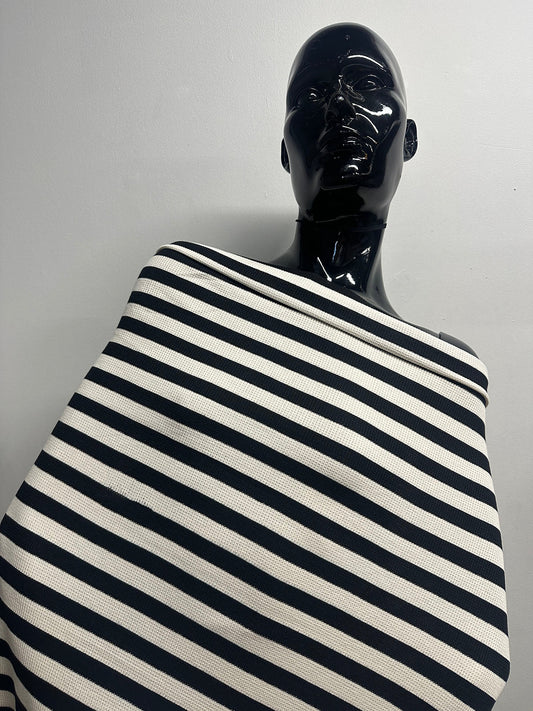Black Ivory Striped Waffle Weave - L'Etoffe Fabrics LLC