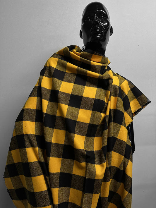 Deadstock Crepe Cotton Flannel Black Mustard - L'Etoffe Fabrics LLC