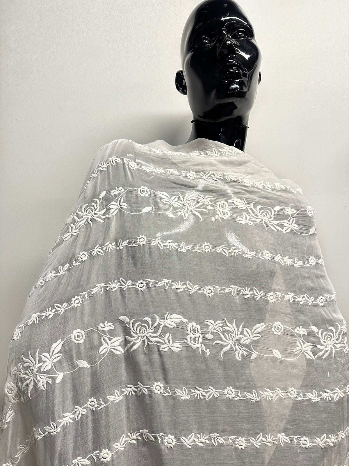 Floral Embroidered White Silk Chiffon - L'Etoffe Fabrics LLC