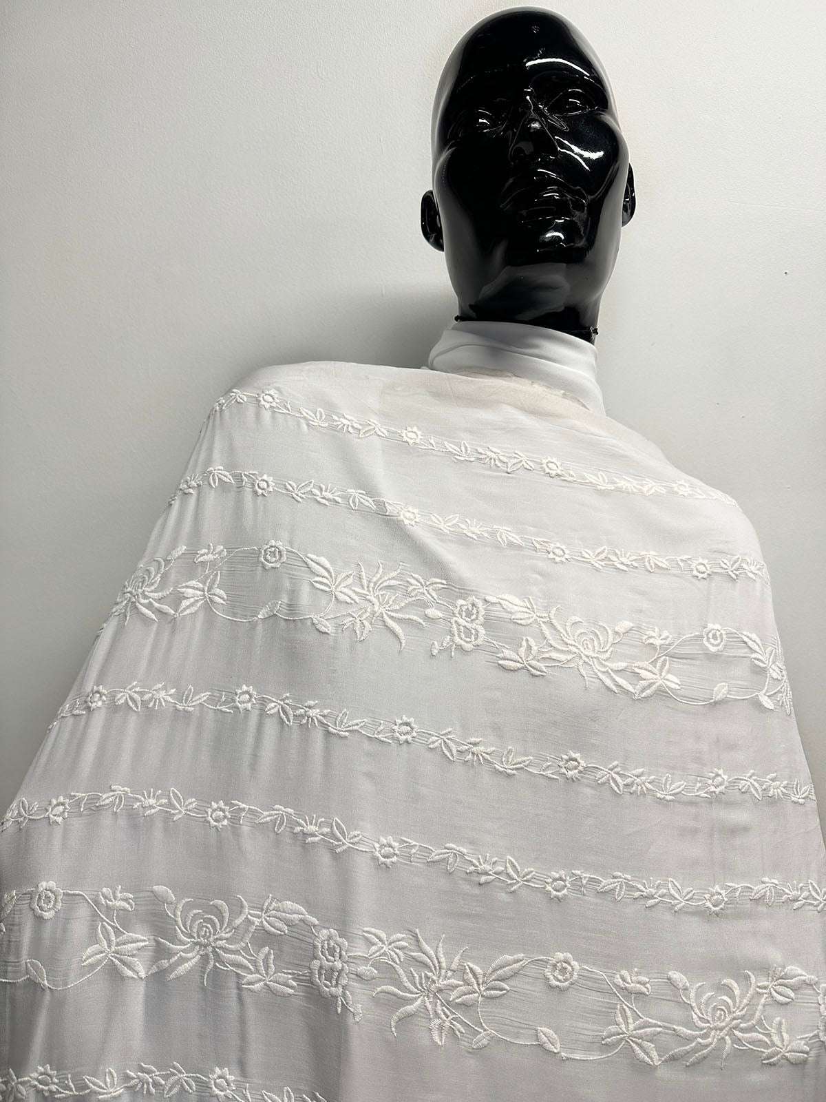 Floral Embroidered White Silk Chiffon - L'Etoffe Fabrics LLC