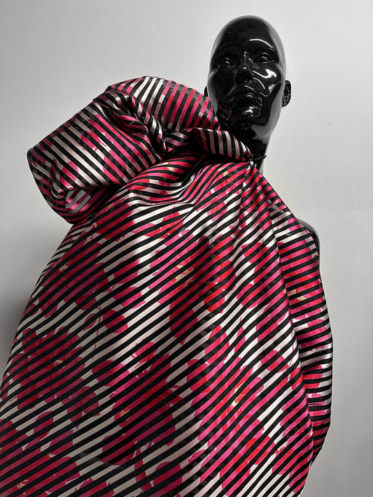 Floral Shadow Satin Stripe Organza - Hot Pink - L'Etoffe Fabrics LLC