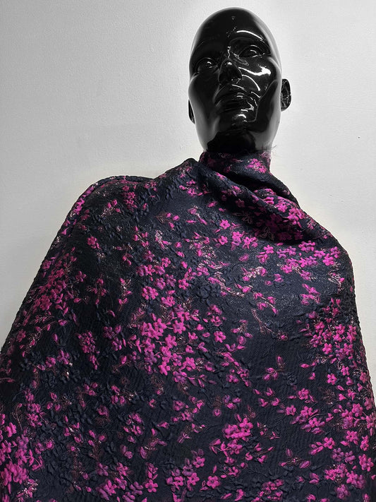 Goutarel France Floral Light Brocade Silk Magenta Navy - L'Etoffe Fabrics LLC