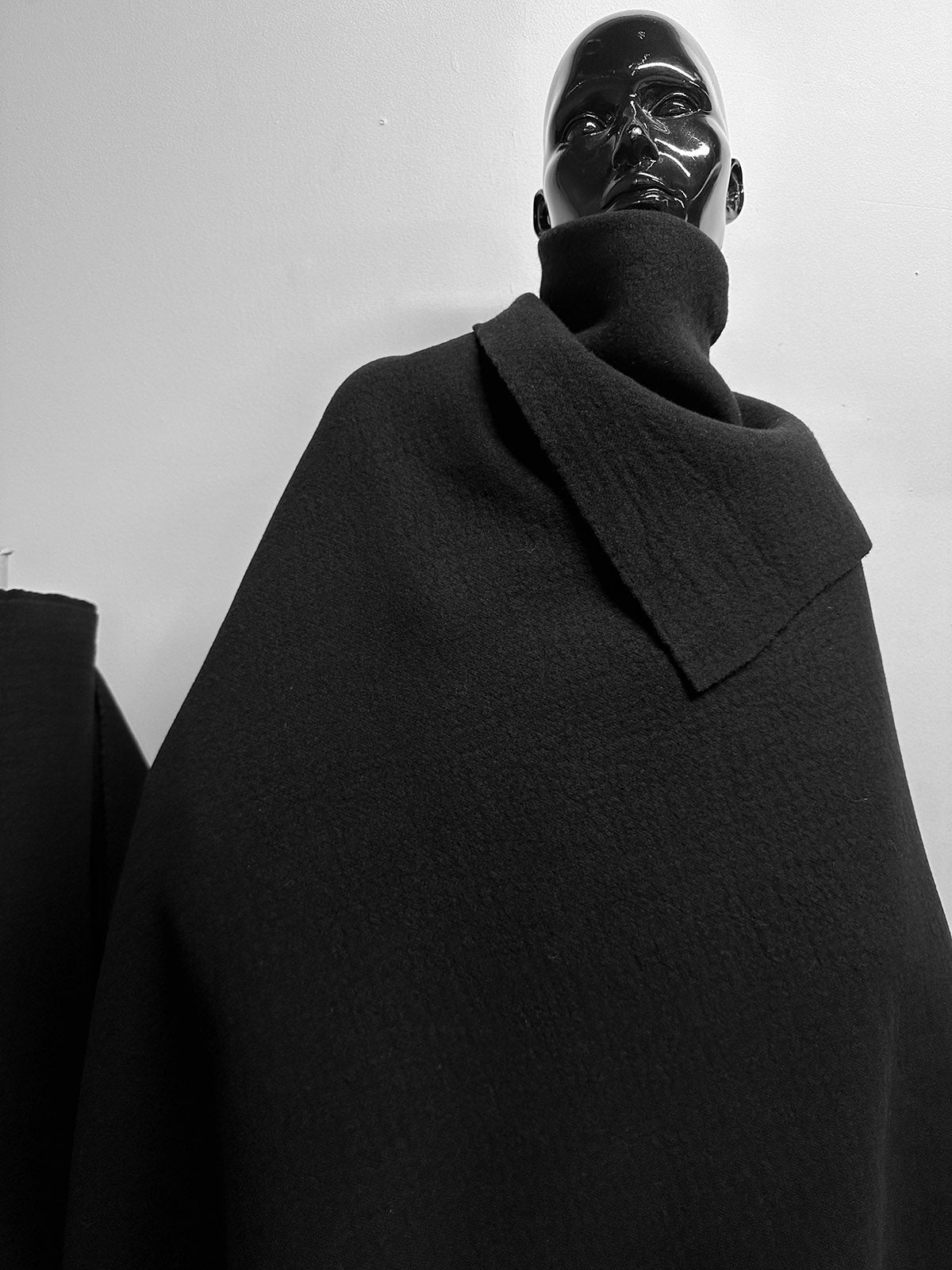 Italian Black Boiled Wool Cashmere Double Coating Fabric - L'Etoffe Fabrics LLC