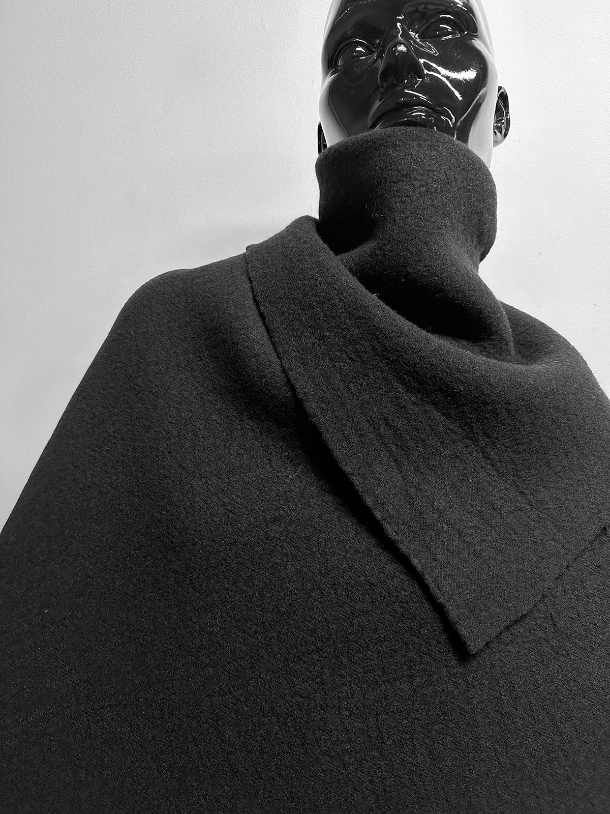 Italian Black Boiled Wool Cashmere Double Coating Fabric - L'Etoffe Fabrics LLC