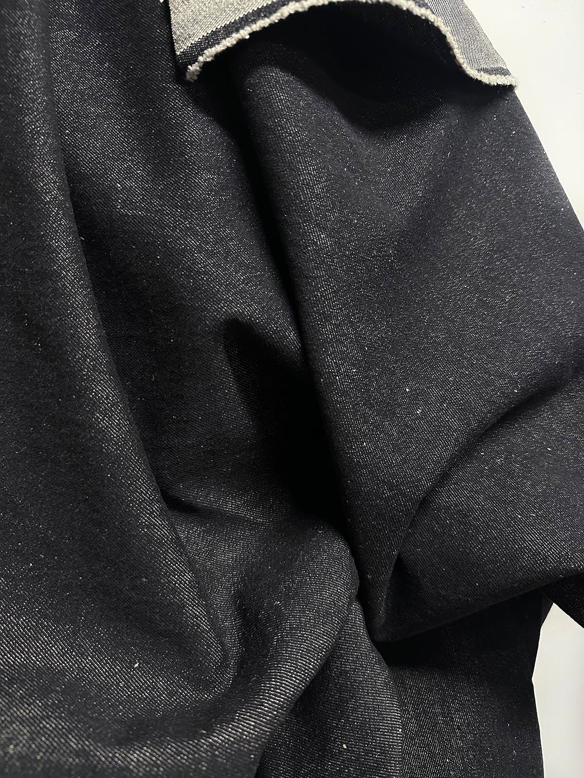 Italian Cotton Linen Denim Black Natural - L'Etoffe Fabrics LLC