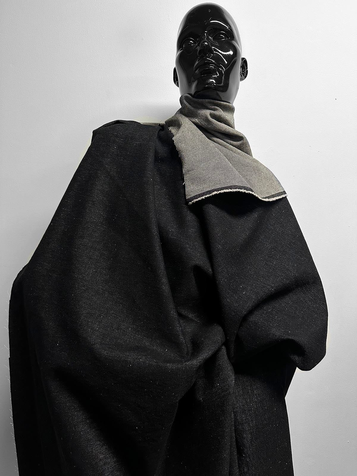 Italian Cotton Linen Denim Black Natural - L'Etoffe Fabrics LLC