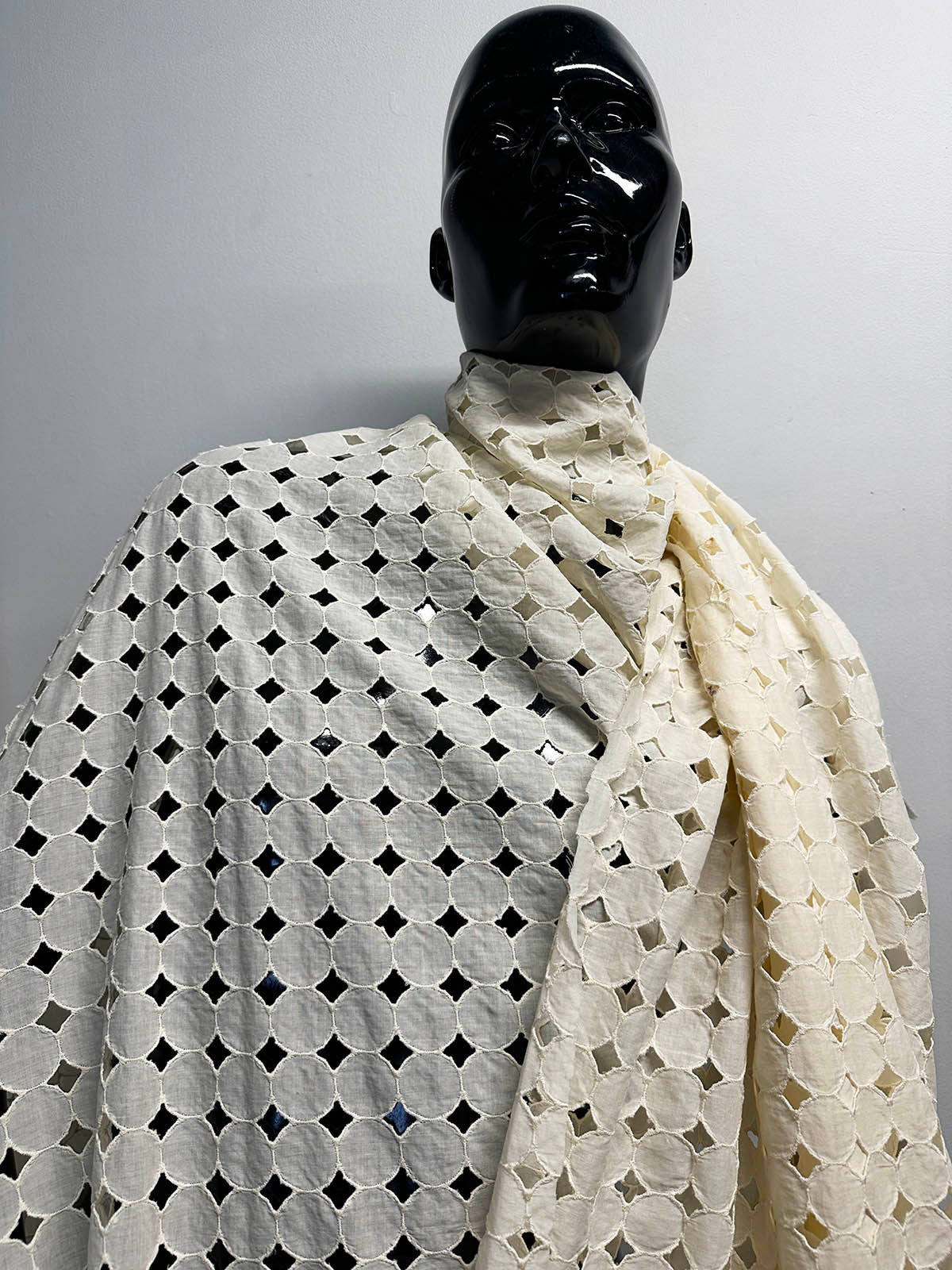 Italian Ivory Fine Embroidered Eyelet Dotted Cotton Shirting - L'Etoffe Fabrics LLC