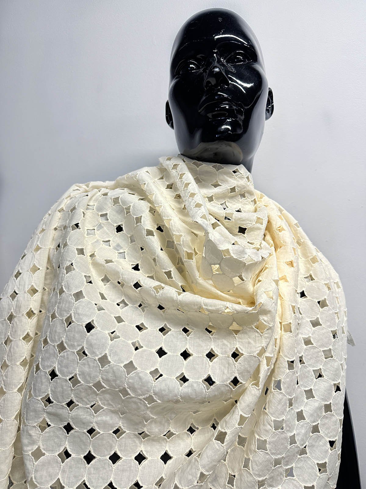 Italian Ivory Fine Embroidered Eyelet Dotted Cotton Shirting - L'Etoffe Fabrics LLC