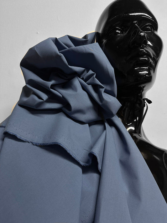 Italian Organic Cotton Shirting Blue Stone - L'Etoffe Fabrics LLC