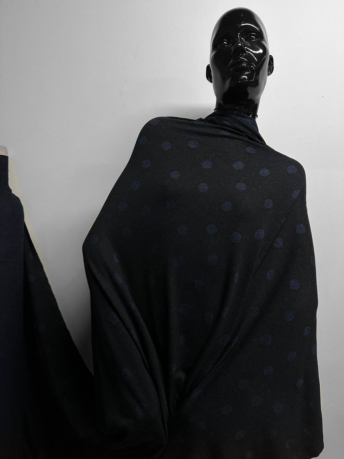 Italian Polka Dot Soft Drape Wool Blend Jersey Blue - L'Etoffe Fabrics LLC
