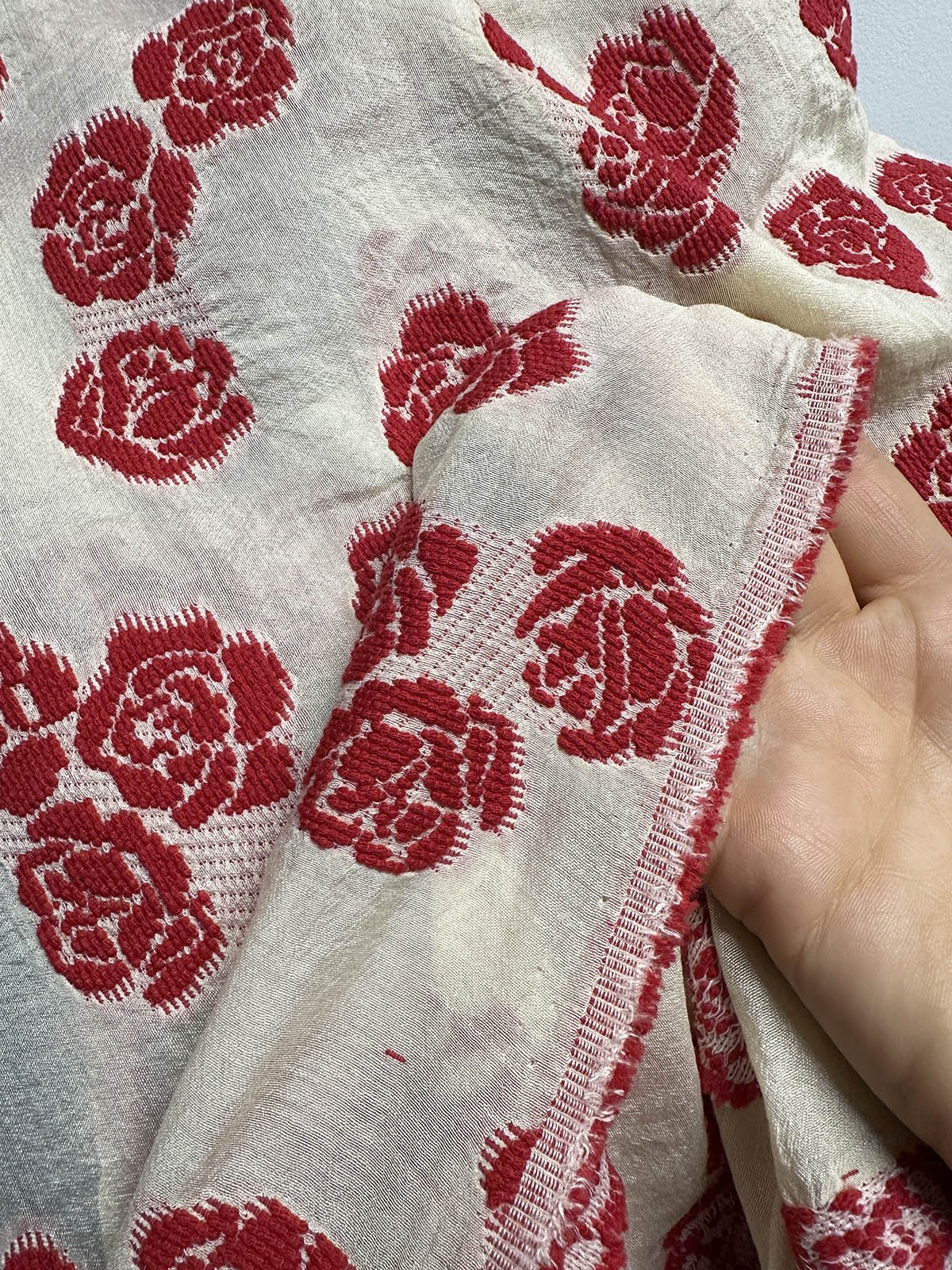 Italian Red Roses Jacquard Garden Party - L'Etoffe Fabrics LLC