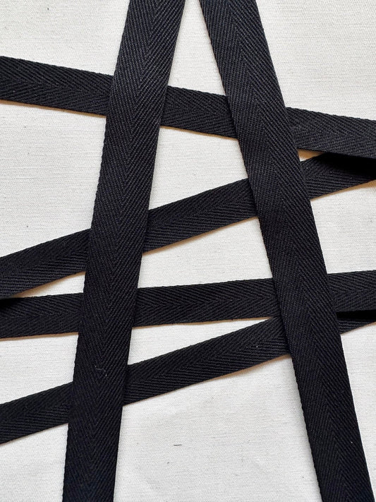 JS Black Cotton Twill Tape Made in Italy Per 5 Yards - L'Etoffe Fabrics LLC