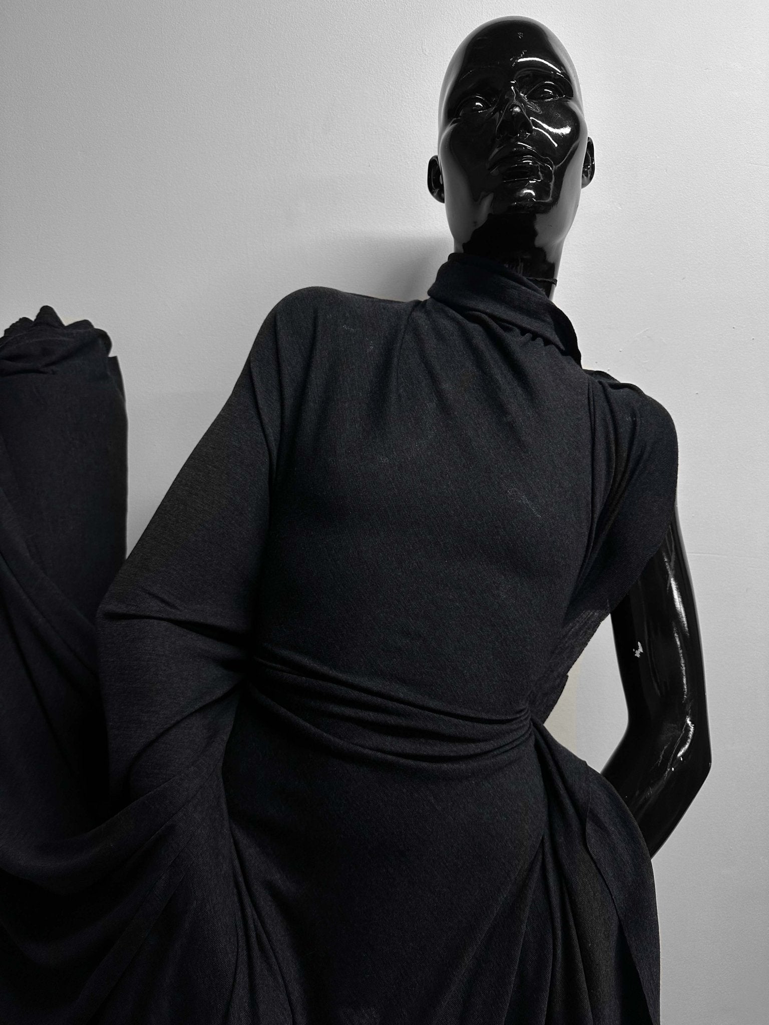 Luxury Italian Charcoal Wool Jersey Light Weight - L'Etoffe Fabrics LLC