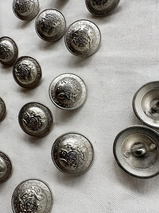 Matte Steel Coat Of Arms Dome Buttons - L'Etoffe Fabrics LLC
