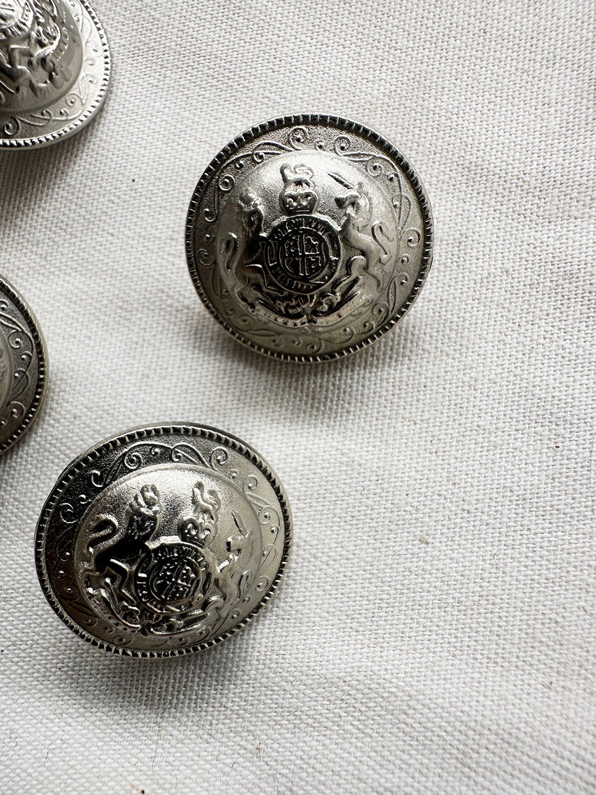 Matte Steel Coat Of Arms Dome Buttons - L'Etoffe Fabrics LLC