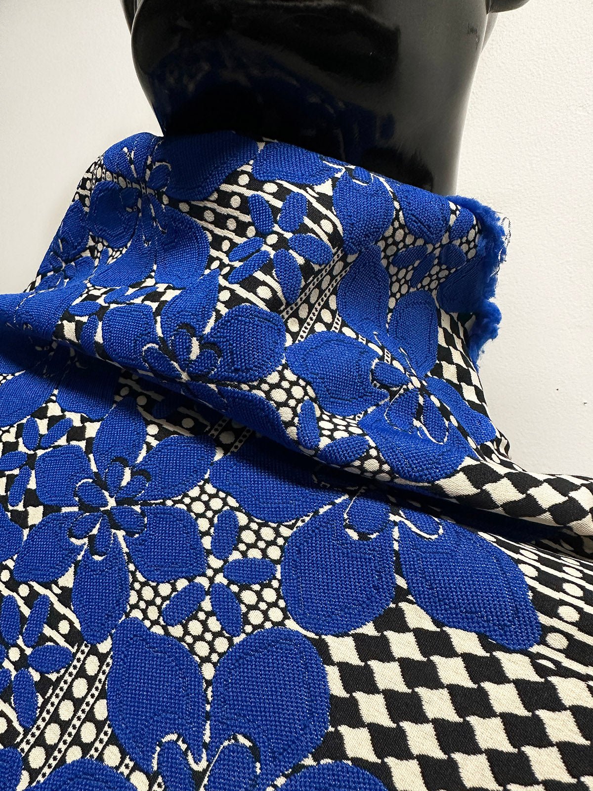 Per Panel Graphic Blue Floral Border Suiting BEYOND - L'Etoffe Fabrics LLC
