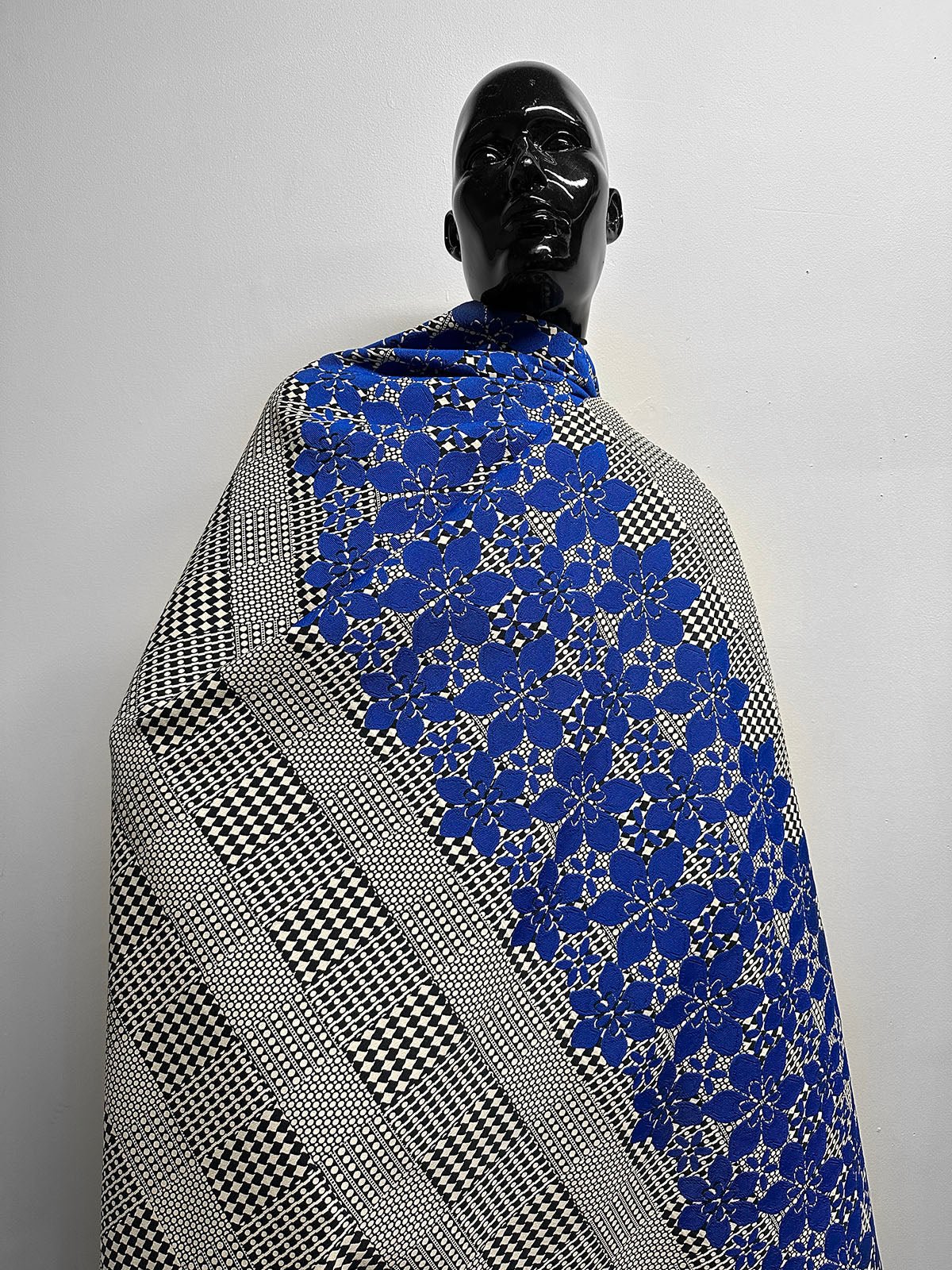Per Panel Graphic Blue Floral Border Suiting BEYOND - L'Etoffe Fabrics LLC