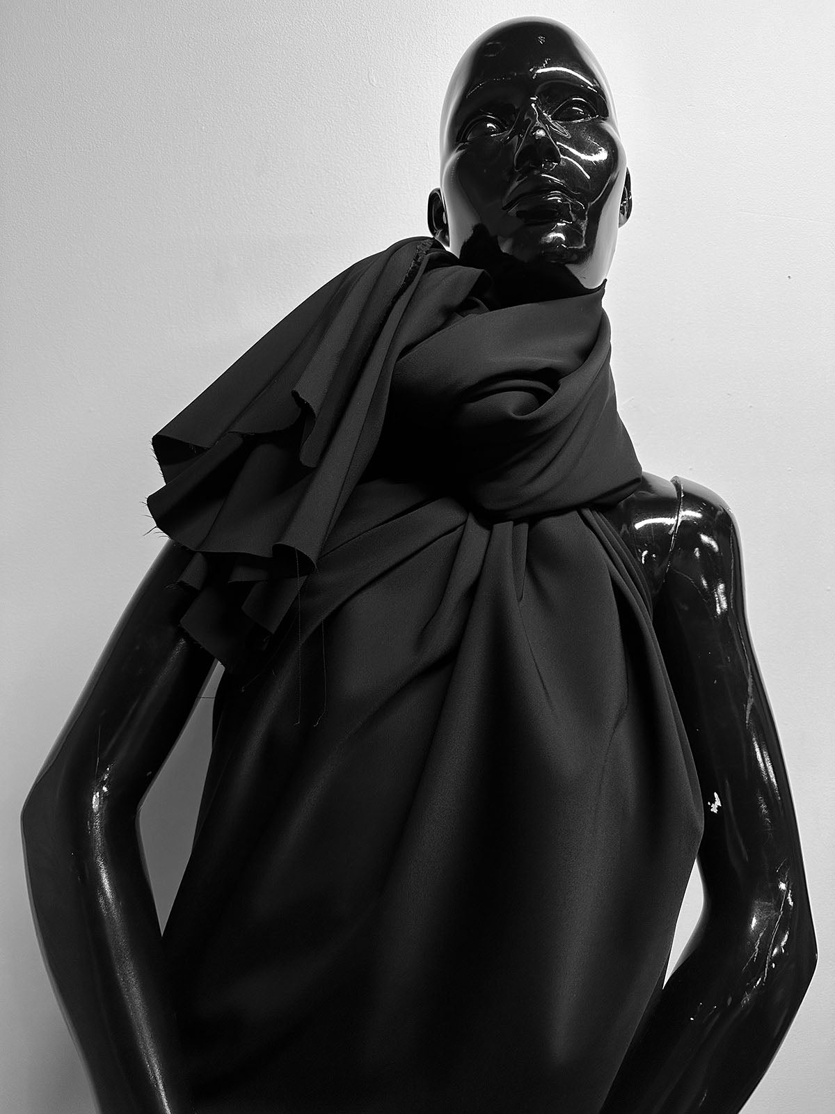 Perfect Black Sateen Stretch Suiting - L'Etoffe Fabrics LLC