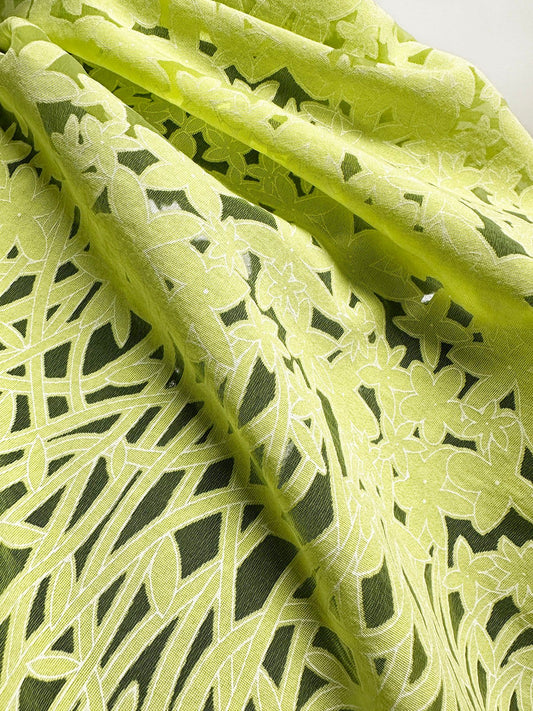 Sheer Burnout Floral Border Design - L'Etoffe Fabrics LLC