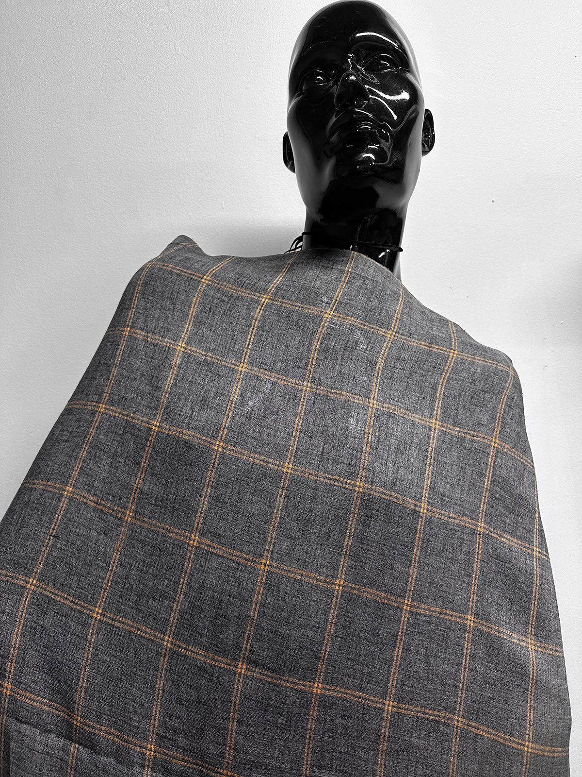 Sunkissed Grey Window Pane Linen Shirting - L'Etoffe Fabrics LLC