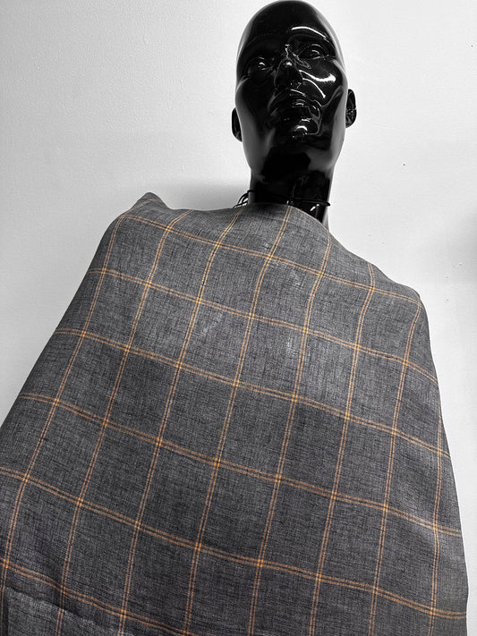 Sunkissed Grey Window Pane Linen Shirting - L'Etoffe Fabrics LLC