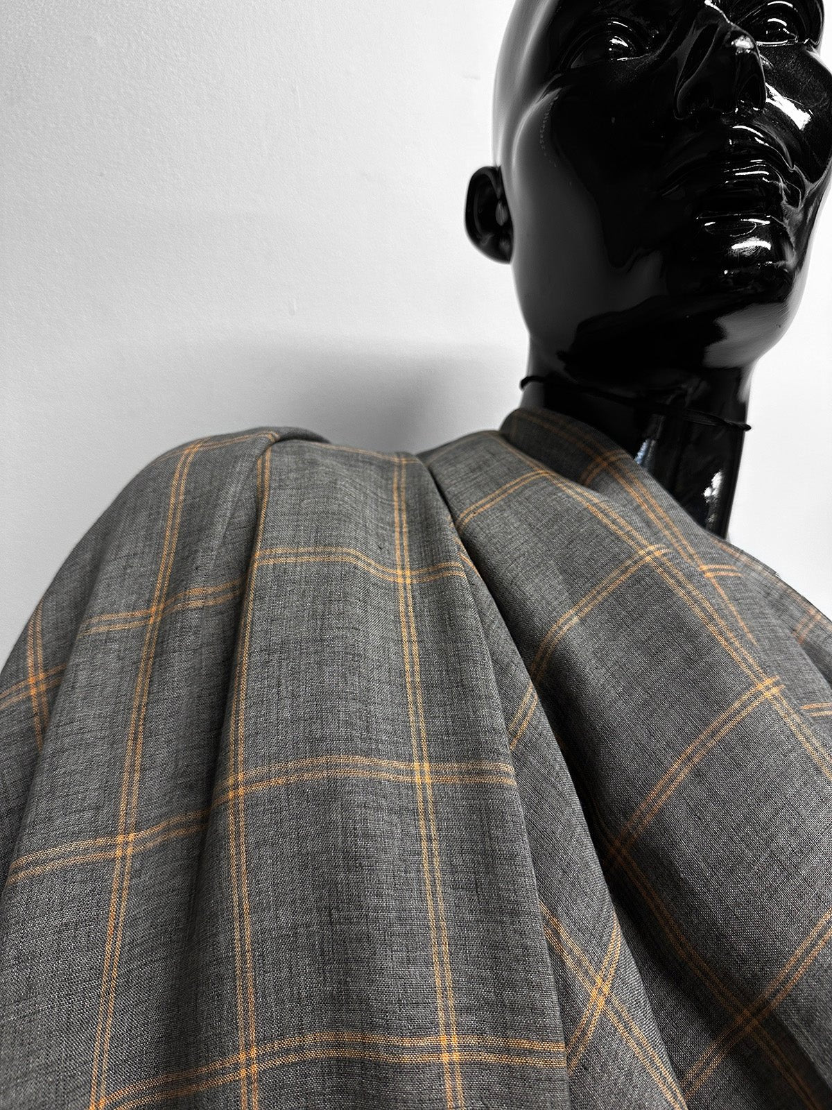 Sunkissed Grey Window Pane Linen Shirting - L'Etoffe Fabrics LLC