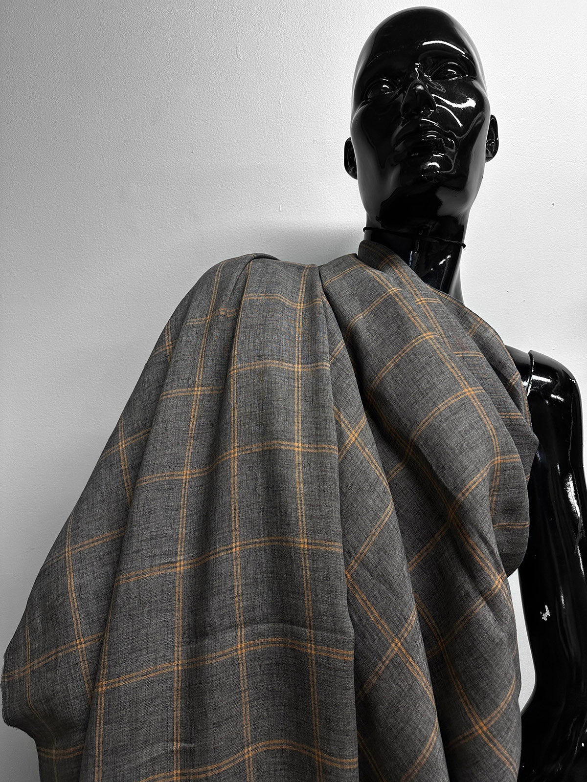 Sunkissed Grey Window Pane Linen Shirting - L'Etoffe Fabrics LLC
