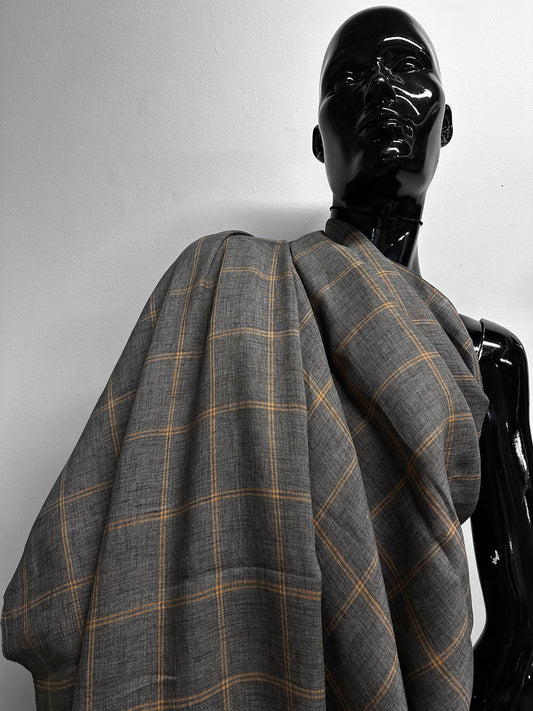 Sunkissed Grey Window Pane Linen Shirting - L'Etoffe Fabrics LLC