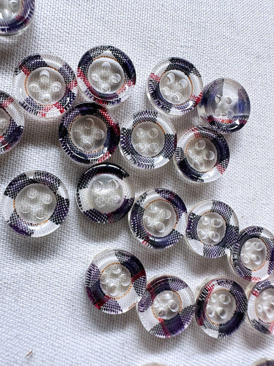 Vintage Italian Arm$ni Plaid Shirt Buttons Navy Red Per Dozen - L'Etoffe Fabrics LLC