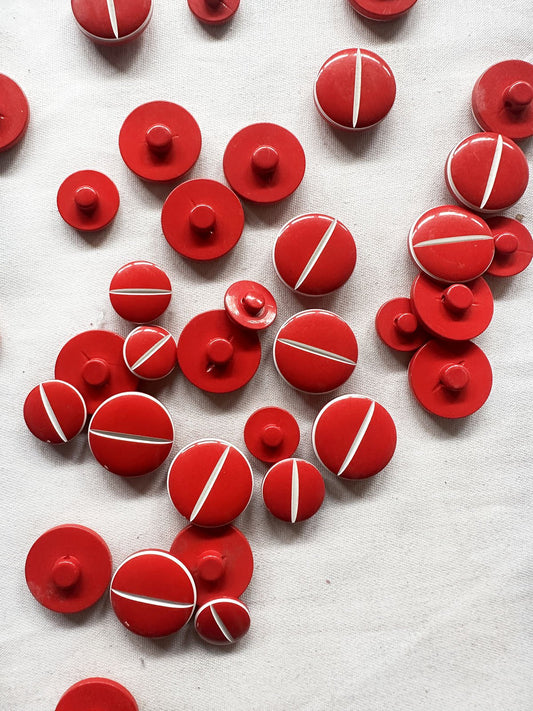 Vintage Italian Buttons Red Lacquer Carved Ivory Pinstripe - L'Etoffe Fabrics LLC