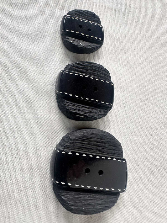 Vintage Italian Carved Black Square with Shiny Stitch Band - L'Etoffe Fabrics LLC