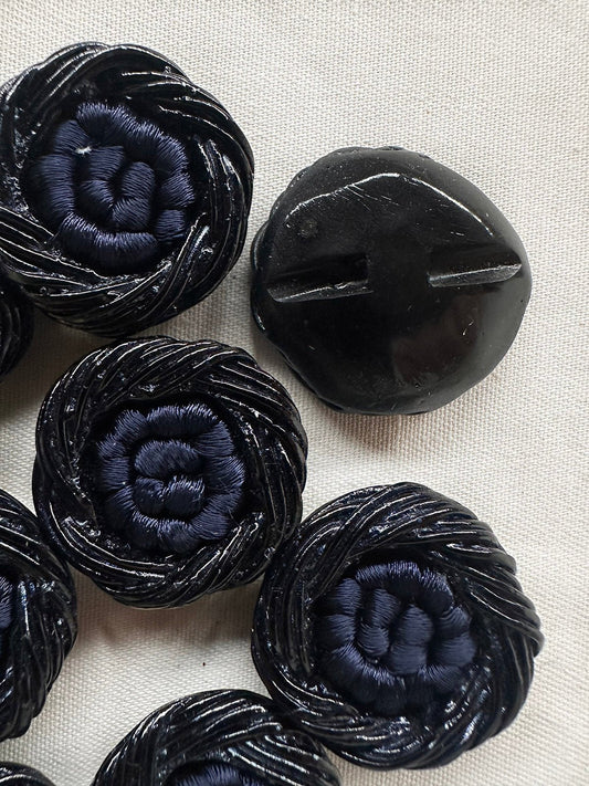 Vintage Italian Floral Pillow Buttons Midnight - L'Etoffe Fabrics LLC