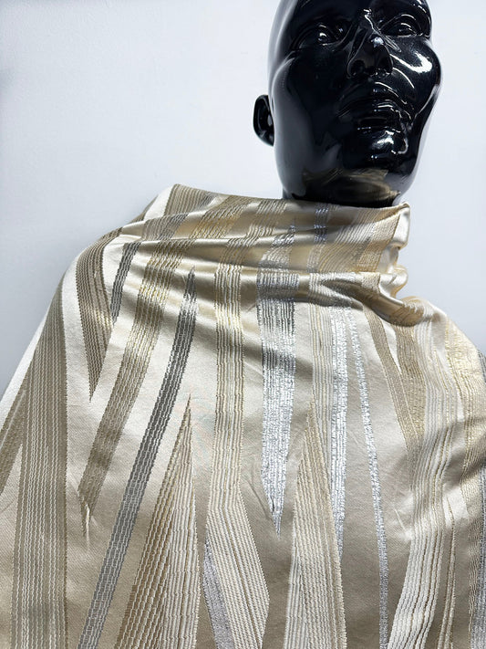 Vintage Ivory Satin Silver and Gold Deco Jaquard - L'Etoffe Fabrics LLC
