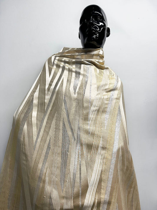Vintage Ivory Satin Silver and Gold Deco Jaquard - L'Etoffe Fabrics LLC