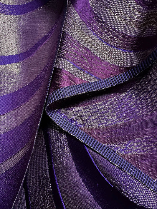 Vintage Purple Gold Waves Satin - L'Etoffe Fabrics LLC
