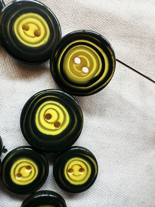 Yellow Black Spiral Designer Buttons Per 6 - L'Etoffe Fabrics LLC